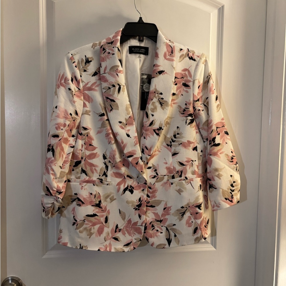 Evan-Picon Black Label Floral Blazer Jacket in White and Blush Sz 12 NWT